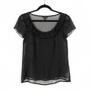 Banana Republic Black White Polka Dot Sheer Blouse Flutter Sleeve Size Medium